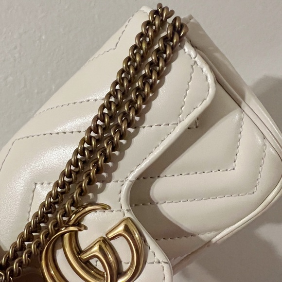 SOLD - GUCCI MARMONT LEATHER SUPER MINI BAG authentic gently worn cream bag - Picture 7 of 9